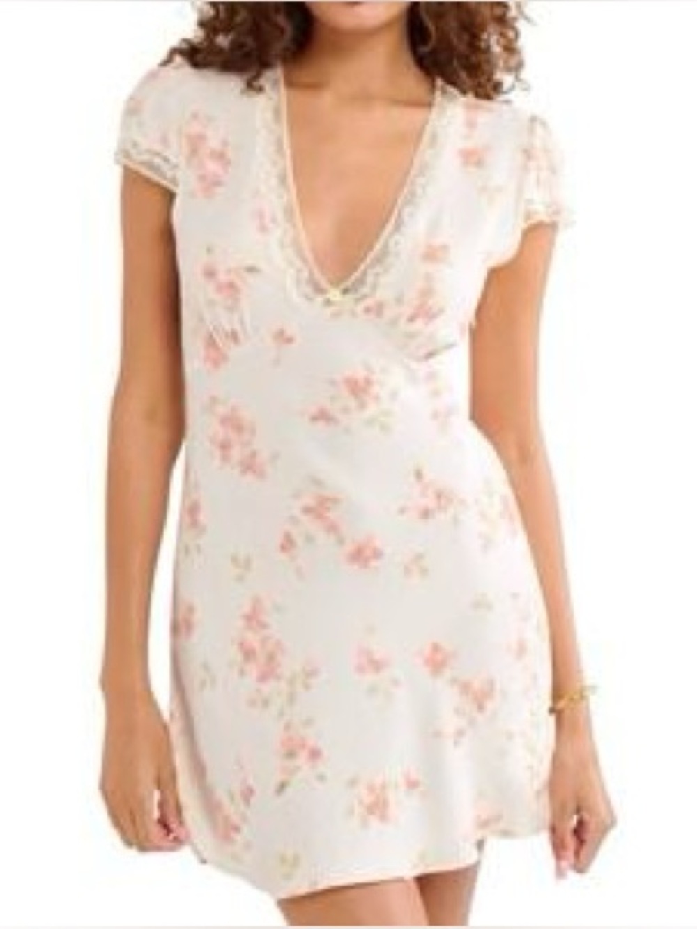 Rumored Floral Lace Trim Mini Dress Coquette Cottagecore L NWOT